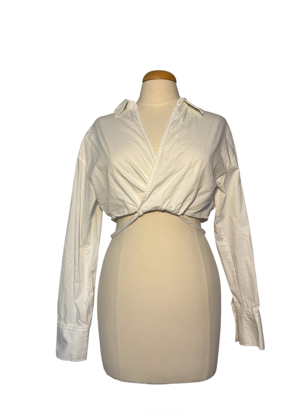 Cropped White Wrap Tied Shirt